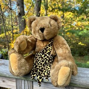 Vintage Vermont Teddy Bear Brown Plush Teddy Bear with Leopard Print sarong